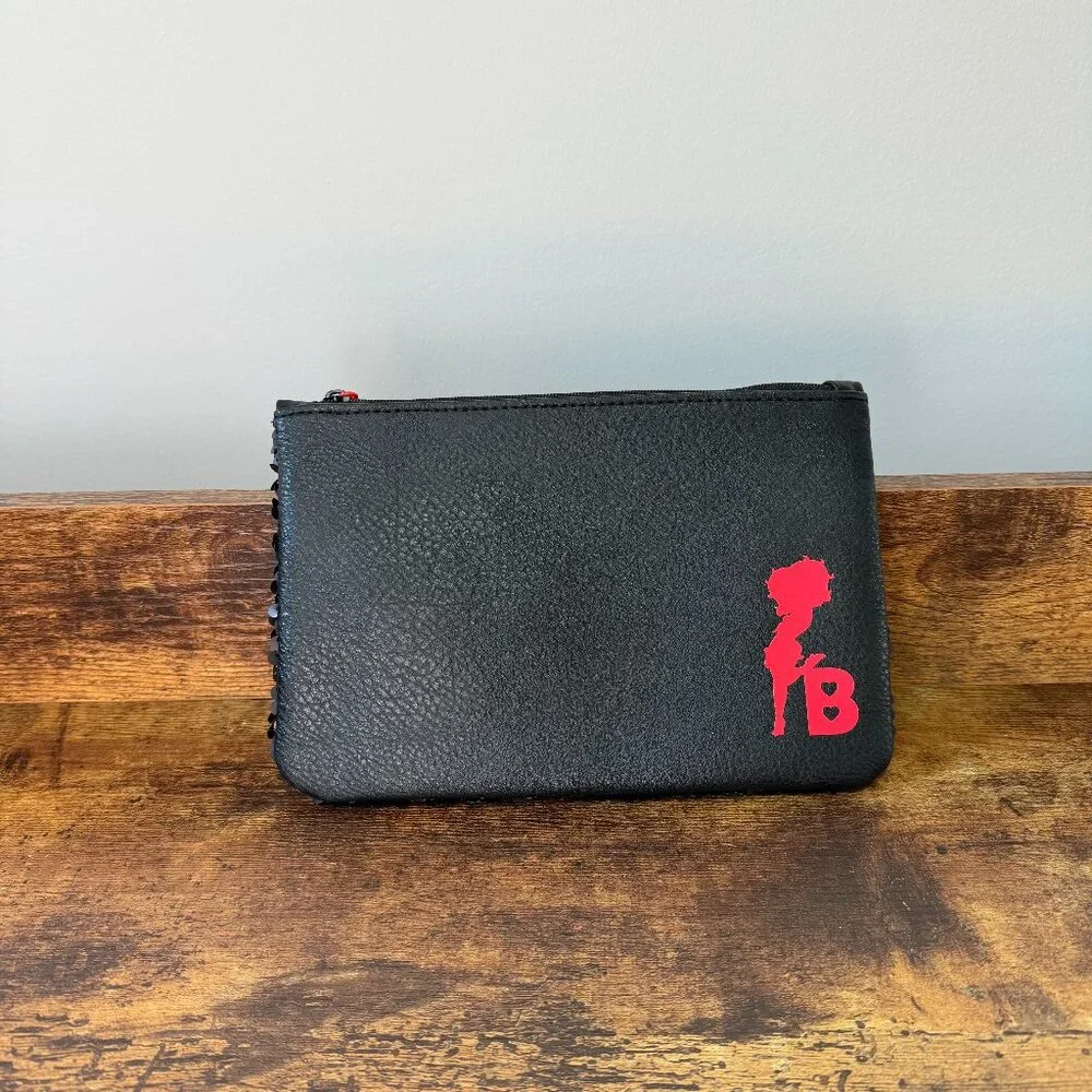 NWOT Betty Boop × Ipsy makeup bag‎ Vegan Black Leather and Sequins